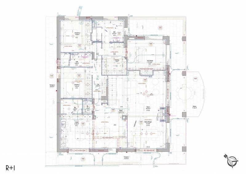 Plan du R+1 d'un projet de rénovation lourde de villa à La-Colle-Sur-Loup