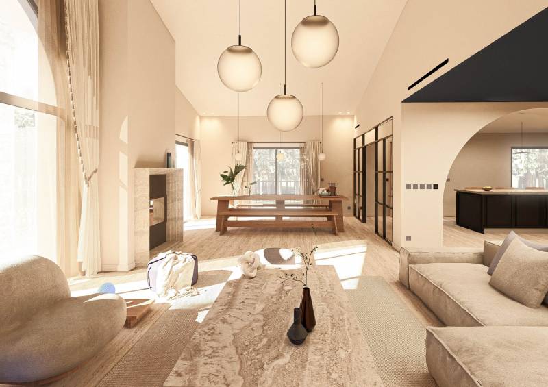 Perspective du séjour d'un projet de rénovation lourde de villa à La-Colle-Sur-Loup