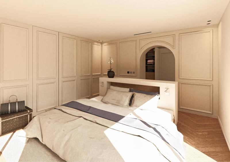 Perspective d'une chambre d'un projet de rénovation lourde de villa à La-Colle-Sur-Loup
